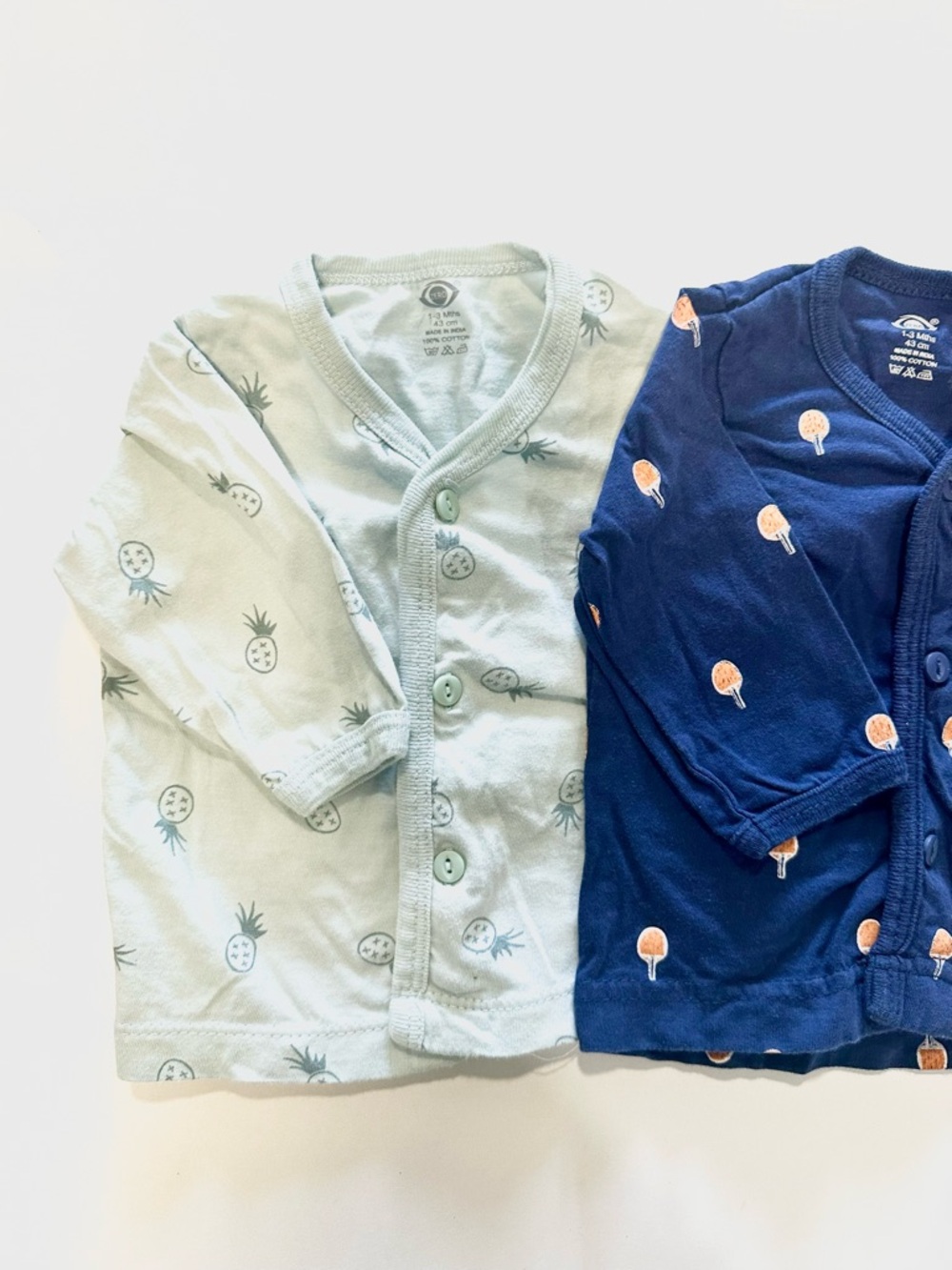Set of 2 Baby Cardigans - Light Mint Pineapple & Navy Orange Print - Picture 2 of 4